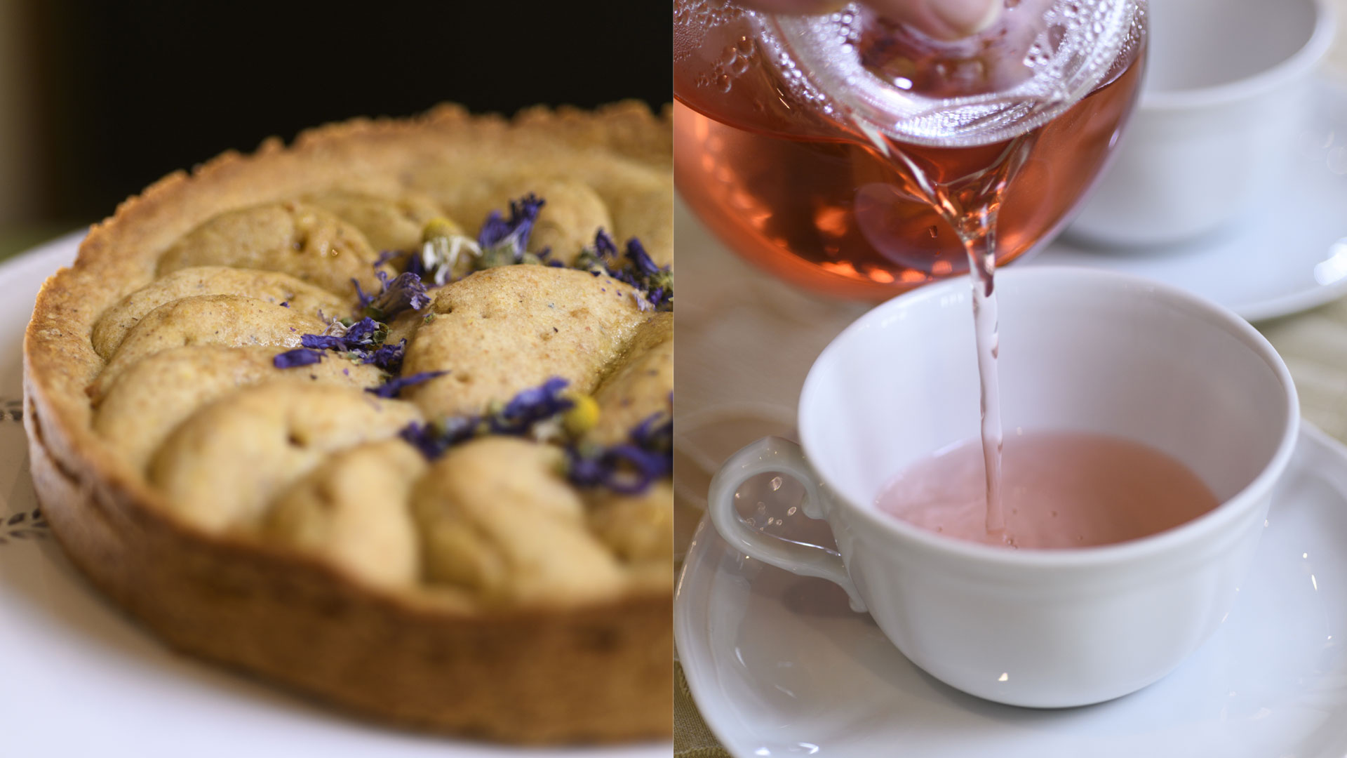 Torta di mele e pastinaca con infuso caldo di arancia e zenzero dessert naturale del ristorante a Coassolo nelle Valli di Lanzo